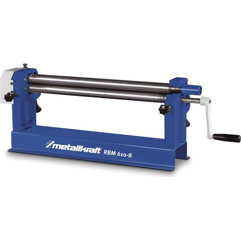 Cintreuse manuelle d'établi à 3 rouleaux – Largeur de travail 610 mm – Épaisseur jusqu'à 0,8 mm en acier – Rouleaux inclinables pour cintrage conique – Metallkraft