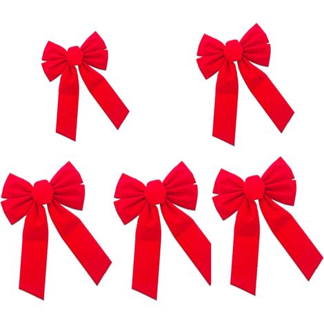 (5pcs)Grand Noeud Papillon De Noel Rouge Vif Gros,23x33cm pour Sapin Porte Cheminée,Noeud Voiture Mariage Décoration,Neud De Papillon sans Montage (1/5)