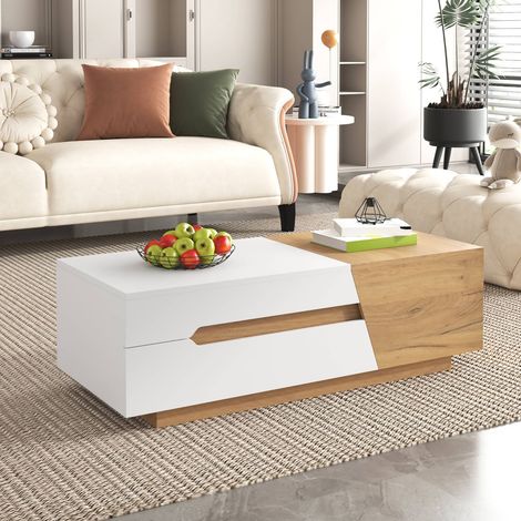 Table basse extensible avec tiroirs et design à blocs de couleur pour salon (1/5)