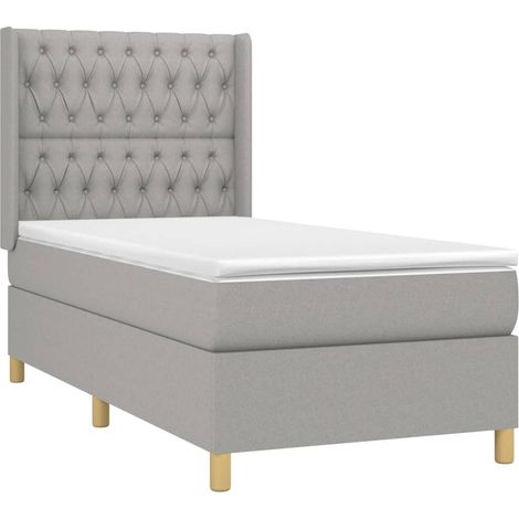Struttura letto a LED con testiera a molle, materasso 90x200 cm, tessuto grigio chiaro TDL0209454
