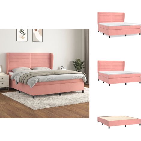 Boxspringbett mit Matratze Rosa 160x200 cm Samt - Samtbett - Boxspringbett - Doppelbett - Rosa Bett - Bettenrahmen (1/5)