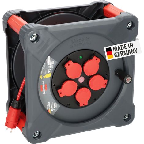 Brennenstuhl Avvolgicavo professionale per cantiere, KA 3110 5 IP44 (33 m H07BQ-F 3G1,5 cavo rosso, uso in cantiere e uso esterno permanente, 5 prese di sicurezza, Made in Germany) (1/5)