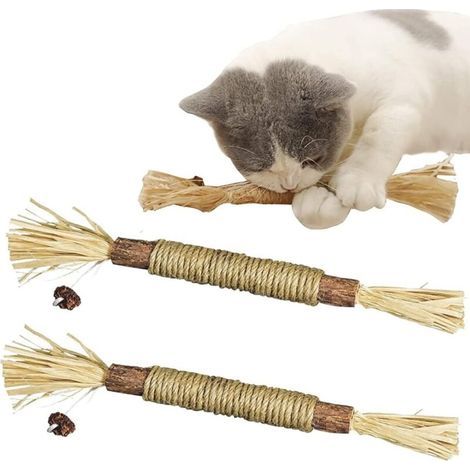 Bâtonnets Herbe à Mâcher Matatabi, pour Grincer des Dents,Baton Chat,Jouets molaires de Chat en Bois Naturel (Style A2PC) (1/5)