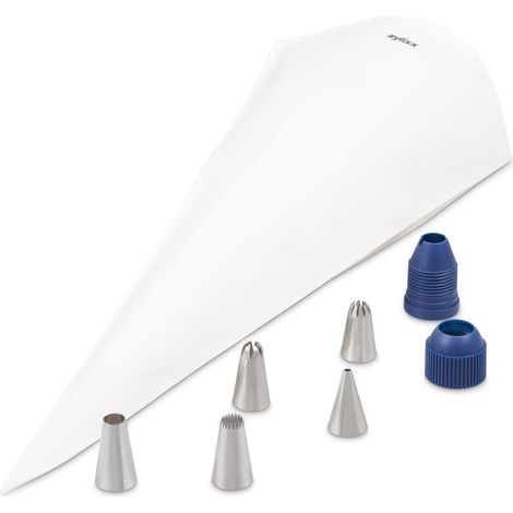 Zyliss E980215 Kit di Sacchetti per Tubazioni, Cotone, Acciaio Inossidabile, Plastica, Bianco, Argento, Blu, Per Decorare Torte, Glassa e Pasticceria, Include 5 Ugelli Intercambiabili (1/5)