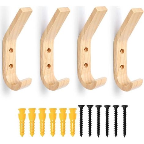 (Wie abgebildet) Kleiderhaken – Natur – 4er-Set – Massivholz – Modernes Design – Maximale Traglast 10 kg (1/4)