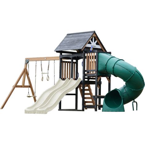 Axi Cody Aire De Jeux En Bois, 2 Balançoires, Toboggan Tubulaire Et Double Toboggan Crème  Maisonnette Xxl Pour Enfants Avec Structure D'Escalade Et Trapèze  Pour Le Jardin