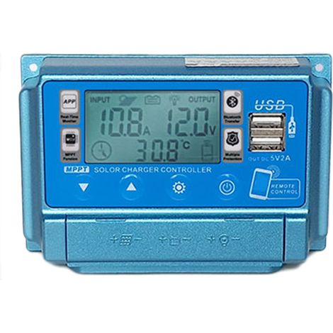Contrôleur de chargeur solaire WiFi + BT 60A Contrôleurs MPPT de charge 12V / 24V / 36V / 48V / 60V Affichage LCD Contrôleur de sortie double USB 5V Contrôleur de charge solaire à télécommande APP (1/5)