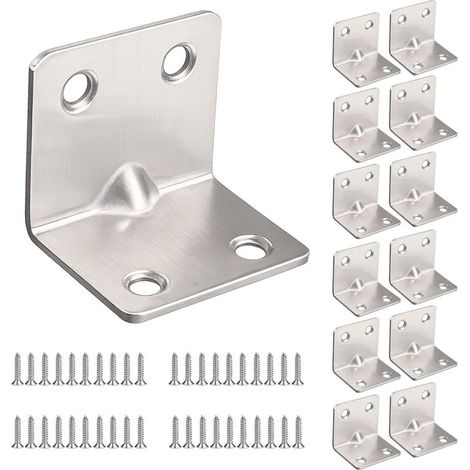 Lot de 12 équerres d’angle (30 × 30 × 40) en métal, pour assemblage bois, réparation de meubles, connecteur en L inox argenté (1/5)