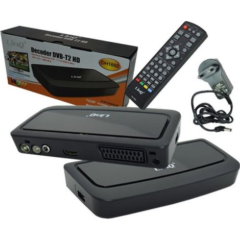Trade Shop - DIGITALER TERRESTRISCHER DECODER TV T2 FULL HD DVB-T2 HDMI USB LINQ DH1692 -