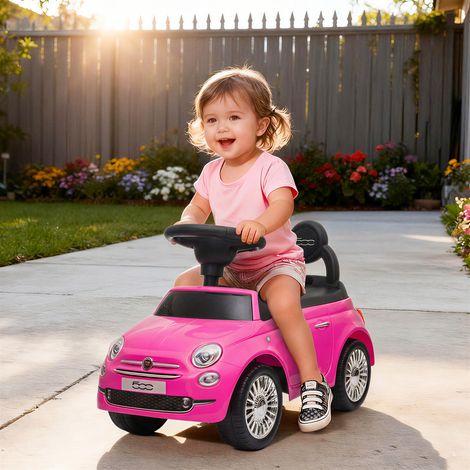 Voiture électrique Fiat sous licence pour enfants de 12 à 36 mois avec musique, klaxon et rangement sous le siège, en polypropylène rose. (1/5)