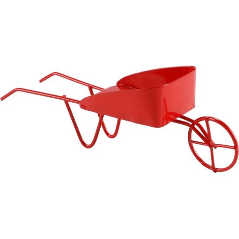 Brouette miniature en métal rouge pour maison de poupée, chariot rétro en fer, cour, roue unique, paysage, accessoire de tir, ornement (1/5)