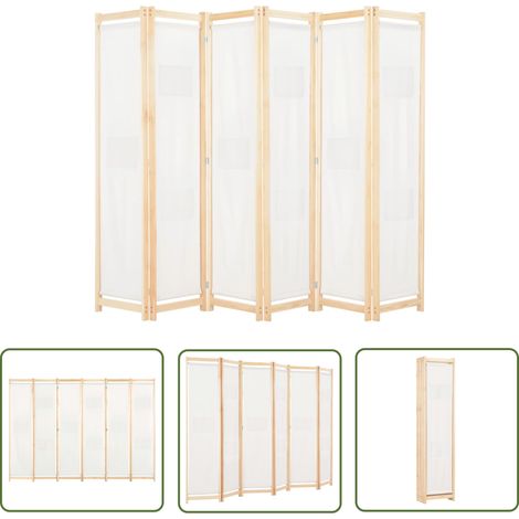 The Living Store Cloison de séparation 6 panneaux Crème 240 x 170 x 4 cm Tissu - Cloison De Séparation - Cloison Pliable - Paravent - Séparation Pièce - Dressing (1/6)