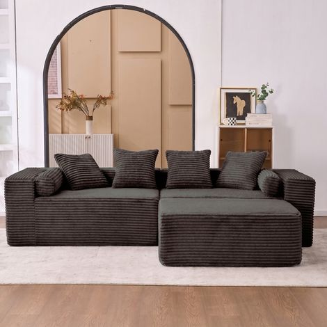 Sofá modular con chaise longue (266x110x60.01 cm), diseño flexible de 3 piezas, listo para usar, espuma y muelles, negro (1/5)