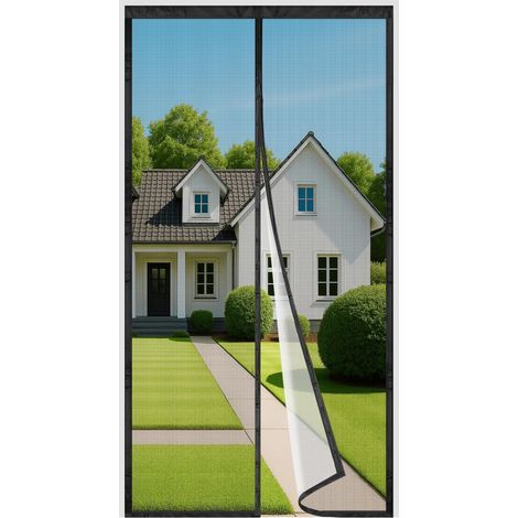 Moustiquaire Porte Fenêtre 90x200cm, Rideau Porte Magnétique Anti Mouche, Se Ferme Automatiquement, Filet Fin et Résistant, Largeur Supérieure Jusqu'à 3,8cm, Bande Adhésive Incluse, Noir (1/5)