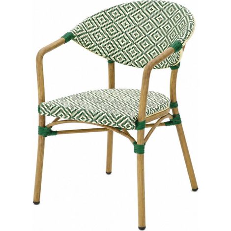 Fauteuil Bistrot Extérieur Intérieur Empilable – Structure Aluminium Aspect Bambou – Tressage Textilène – Style Terrasse de Café (1/5)
