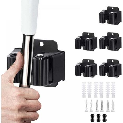Porte-balais mural robuste en acier inoxydable pour salle de bain et cuisine, lot de 6 (noir) (1/4)