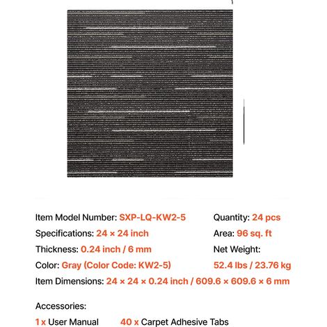 Dalles de moquette, installation facile, design antidérapant, Gris (1/2)