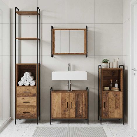 vidaXL Juego de Muebles de Baño 4 uds. Madera envejecida (1/2)