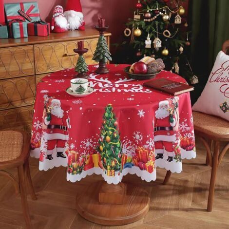 Christmas Round Tablecloth, Stain Resistant and Washable, Large Christmas Tablecloth, Winter Decorative Circular Tablecloths for Christmas, Party, Buffet, Holiday Dinner, M, 150cm (1/5)