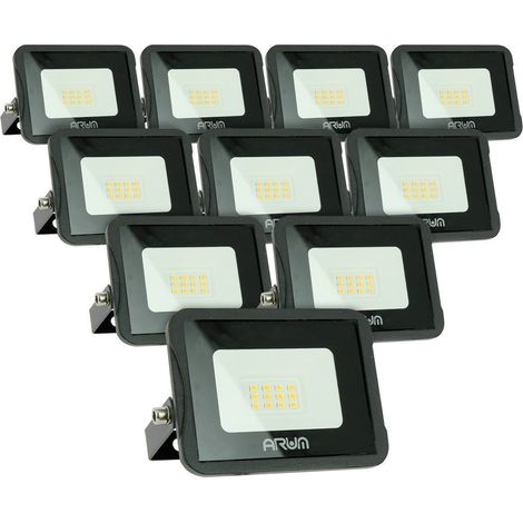 Arum Lighting – Lot de 10 projecteurs LED 10W IP65 extérieur – Blanc chaud 3000K – Angle 120° – Lumens 900 – Fonte d'aluminium
