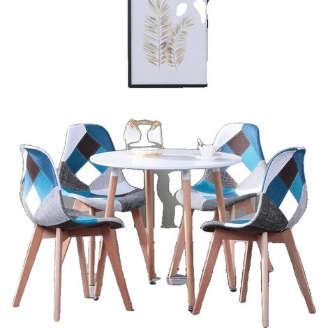 Ensemble de salle à manger, construction en bois massif, sièges confortables pour 4, Ensemble de chaises bleues (1/2)