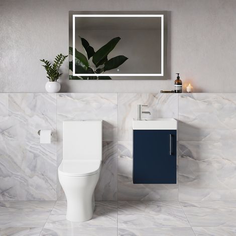 Napoli Cube Deep Blue 400mm Single Door Wall Mounted Vanity Unit and Jubilee Toilet Suite with Align Basin - 400mm - Chrome 160mm Handle