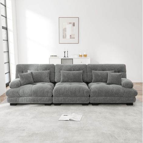 Divano angolare modulare 3 posti grigio in chenille con seduta profonda (1/5)
