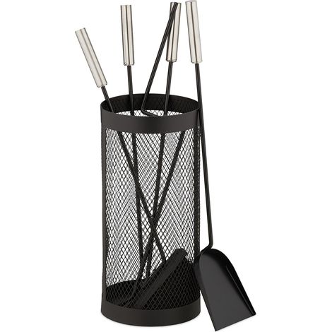 Set di 5 accessori per camino pratici portaoggetti design moderno 40 x 30 x 20 cm in metallo nero 130014688