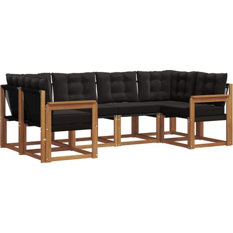 Outdoor Sofa Set with Cushion 6 pcs Natural and Black vidaXL
