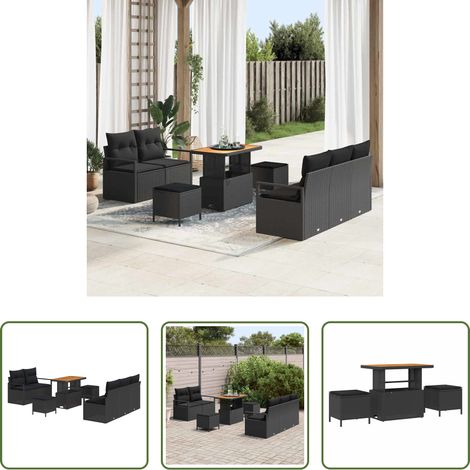 Coin de détente - Ensemble de canapé de jardin avec coussin 8 pcs Noir (1/5)