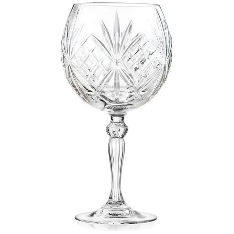 Set 6 Calici Ballon in Vetro Cristallino Eco-Crystal 65 cl (650 ml) Bicchieri Grandi da Gin Tonic linea Melodia Gambo Lungo a Forma di Ciotola Cocktail Coppa in Vetro RCR Crystal