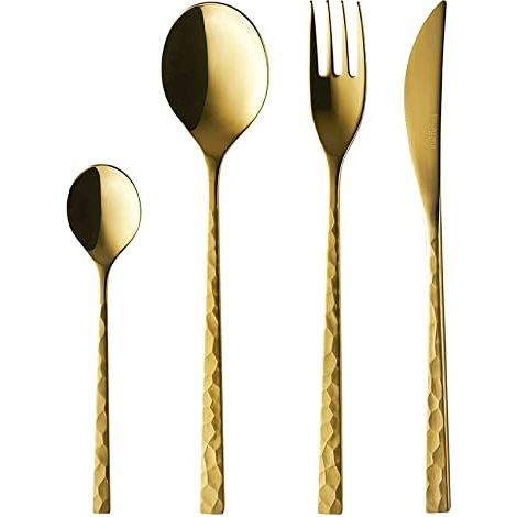 Ménagère 50 Couverts Inox Doré Martelé Finition Miroir (1/2)