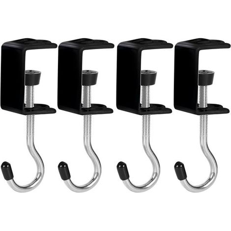Ensemble de 4 crochets robustes pour sacs à main, à fixer sur une table ou un bureau. Organisateur/porte-sac à dos supportant une charge de 20 kg. Aluminium antirouille. (1/5)
