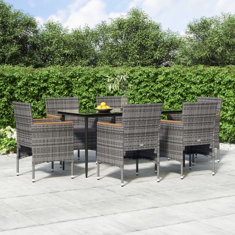 Ensemble à manger de jardin coussins 7 pcs-Salon de jardin Gris et noir 810616 (1/5)