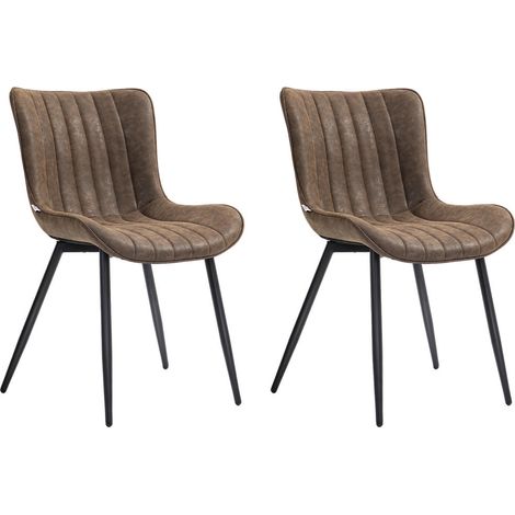Lot de 2 Chaises de Salle à Manger Assise Capitonnée Marron Chaises de Cuisine avec Pieds en Acier Ajustables (1/5)