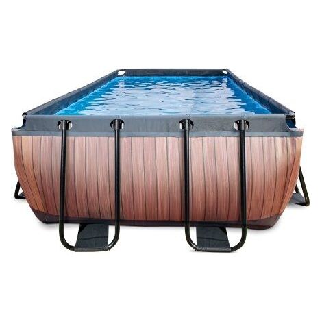 Exit Toys – Piscine tubulaire EXIT Wood 400x200x100cm – Pompe filtrante incluse – Châssis en acier galvanisé – Parois triples couches PVC