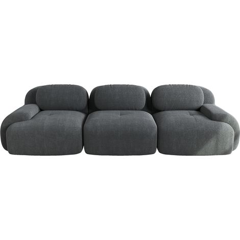 Sofá modular 3 plazas en terciopelo acanalado gris, sin montaje, con reposabrazos ergonómicos (1/5)