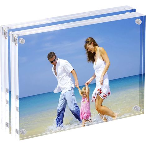 Cadre Photo Acrylique, Bloc de 10 x 15 cm Transparent Double Face, Cadre Photo Magnétique sans Cadre de Bureau - Lot de 2 (1/5)
