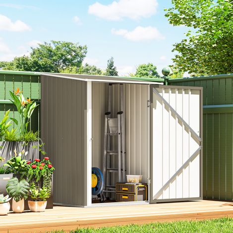 Casetta da Giardino Porta Attrezzi in Acciaio Galvanizzato con Porta, 100x104x160 cm, Marrone e Bianco