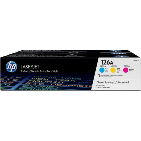 HP 126A pack de 3 toners cyan/magenta/jaune authentiques CF341A pour HP LaserJet Pro 100 color MFP M175/200 color MFP M275/CP102 (1/4)