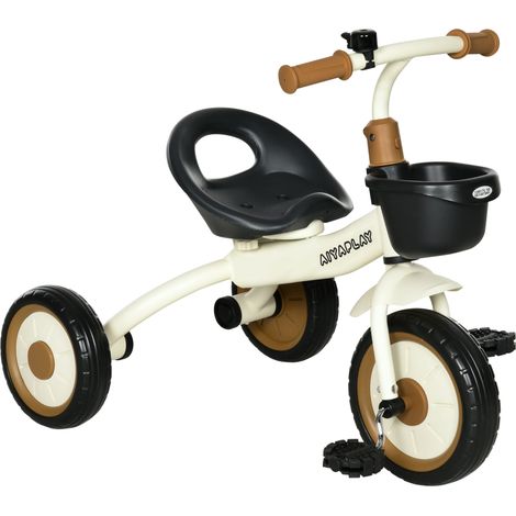 Dreirad für Kinder 2-5 Jahre, höhenverstellbarer Sitz, Klingel, Fahrradkorb, Metallrahmen, Weiß