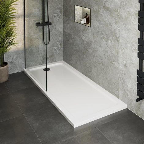 Low Profile Rectangular Shower Tray With Black Waste 1700 x 700mm (1/5)