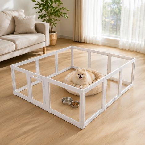 Parc de jeu transparent en acrylique pour chiens et chats, enclos d'intérieur, facile à monter, 12 panneaux. (1/5)