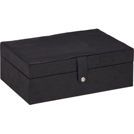 Boîte à bijoux élégante design moderne 10 x 29 x 20 cm rangement structuré en polyester crème (1/5)