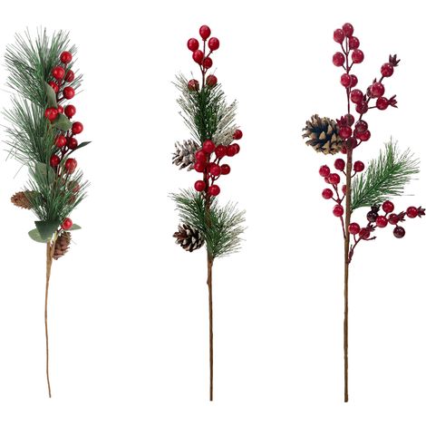 Künstliche Weihnachtskiefernadeln, einzelner Kiefernzapfen, rote Pinienkerne, grünes Blumenarrangement, künstliche Kiefernnadeln (1/5)