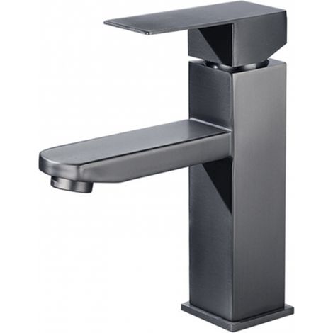 Lavabo de salle de bain eau chaude et froide en peint en carré monotrou-robinet vasque 1pc Acier Inoxydable Gris (1/2)