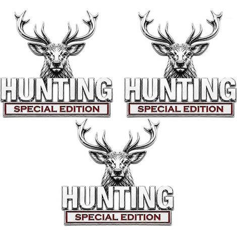 Emblème de chasse 3D chromé métal badge tête de cerf adhésif puissant décoration extérieure imperméable lots de 5 et 3 (1/4)