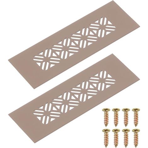 2 x Rectangular Aluminium Alloy Ventilation Grille, 150 x 50 mm, Openwork Ventilation Grille Cover with Screws Mounting for Doors, Wardrobes, Bedrooms, Brown (1/5)