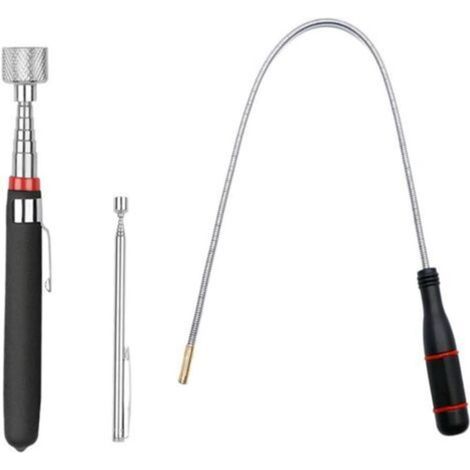 Lot de 3 outils de ramassage magnétiques télescopiques : outils de ramassage magnétiques télescopiques, outils de ramassage magnétiques extensibles, bâton magnétique à ressort pliable