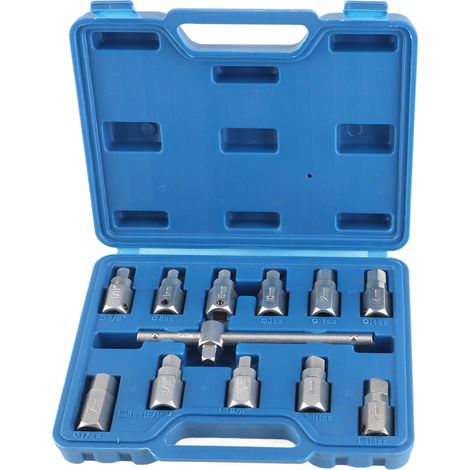 Ortviai Clé à douilles pour bouchon de vidange 12 pièces en acier trempé – Jeu complet pour carter d’huile, boîte de vitesses et essieu (1/5)
